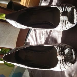 Gray, peep toes w/stacked heels